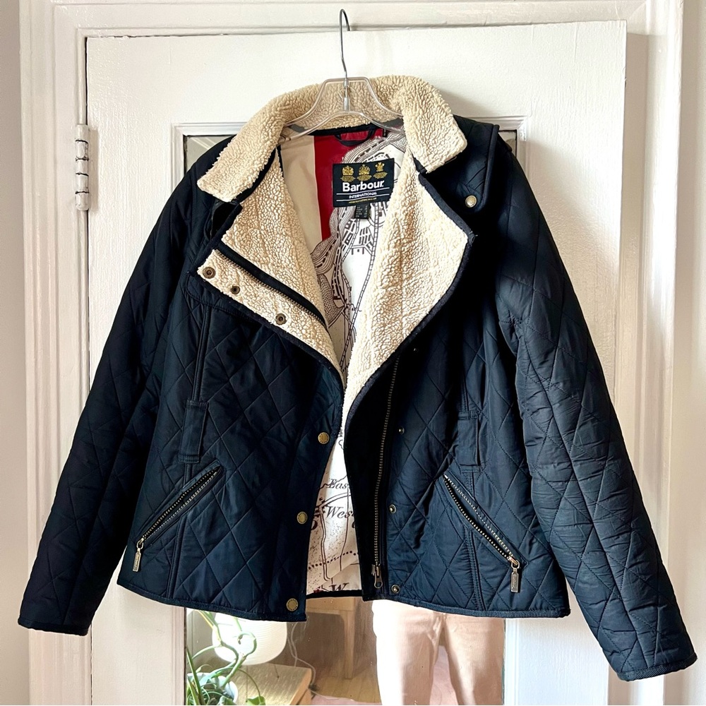 Barbour International Quilted Warm Shesrling Motorcycle Style Jacket Sz. 8